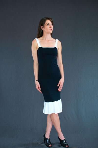 Leila Black and White color block cocktail dress large