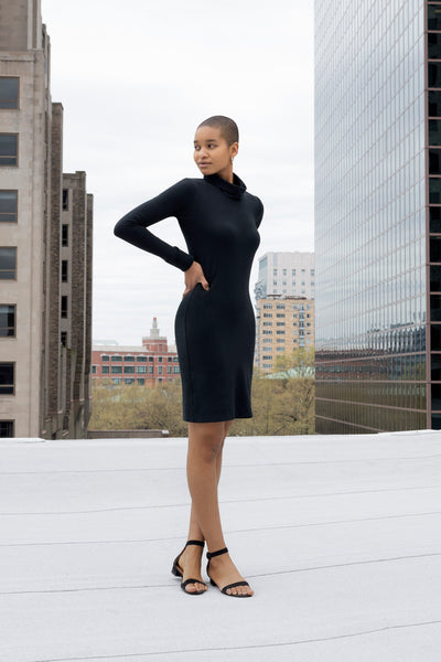 Gaia basic black long sleeve pencil dress