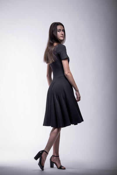 black dress short sleeve knee length Charlie B Knee-Length Short-Sleeve Dress Black / L