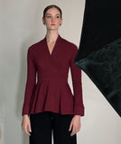 Scarlet peplum top with raglan sleeve