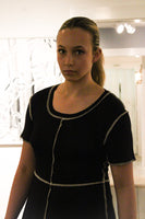 Imogen contrast stitch ribbed knit peplum top