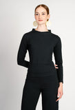 Carla Shaw wide stand up collar black top with wide waist band