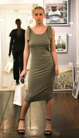 Salina ribbed pencil dress with shoulder bow detail