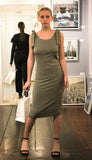Salina ribbed pencil dress with shoulder bow detail