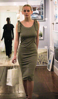 Salina ribbed pencil dress with shoulder bow detail