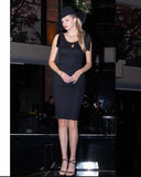 Salina ribbed pencil dress with shoulder bow detail