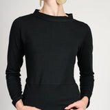 Carla Shaw wide stand up collar black top with wide waist band