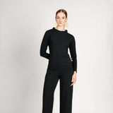 Carla Shaw wide stand up collar black top with wide waist band