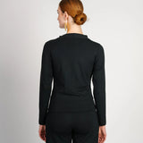 Carla Shaw wide stand up collar black top with wide waist band