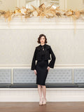 Nora ponte cropped swing jacket with trumpet sleeve and cape collar detail
