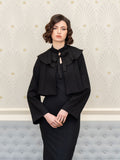 Nora ponte cropped swing jacket with trumpet sleeve and cape collar detail