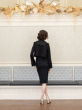 Nora ponte cropped swing jacket with trumpet sleeve and cape collar detail