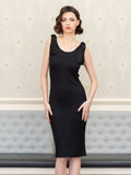 Salina ribbed pencil dress with shoulder bow detail