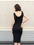 Salina ribbed pencil dress with shoulder bow detail