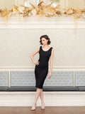 Salina ribbed pencil dress with shoulder bow detail