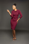 Valentina 3/4 sleeve pencil dress with bow detail and a rolled collar