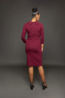 Valentina 3/4 sleeve pencil dress with bow detail and a rolled collar