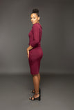 Valentina 3/4 sleeve pencil dress with bow detail and a rolled collar