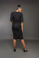 Sandra stretch pencil skirt with satin ribbon and bow detail