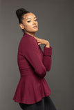 Scarlet peplum top with raglan sleeve