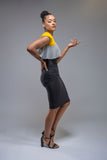 Fausta colorblock pencil dress with ruffle detail