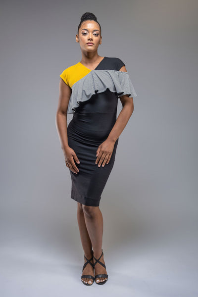 Fausta colorblock pencil dress with ruffle detail