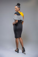 Fausta colorblock pencil dress with ruffle detail