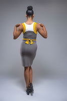 Vida knee length colorblock pencil dress with belt detail