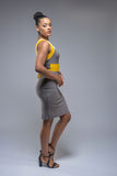 Vida knee length colorblock pencil dress with belt detail