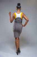 Vida knee length colorblock pencil dress with belt detail