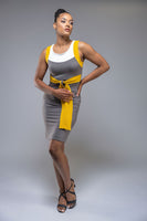 Vida knee length colorblock pencil dress with belt detail
