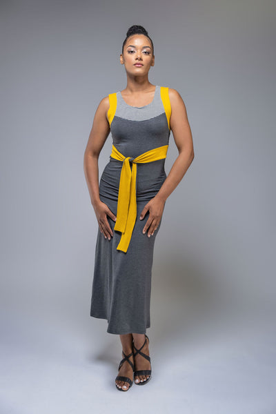 Vitalija colorblock maxi dress with belt detail