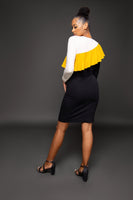 Edita colorblock pencil dress with ruffle detail