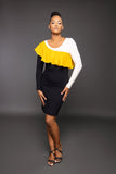 Edita colorblock pencil dress with ruffle detail