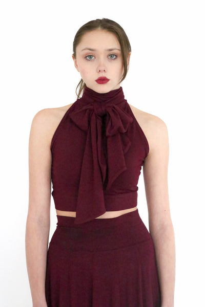Nia cropped halter tank top with built in oversized tie collar