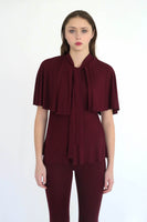 Jillian biased cut tunic top with cape detail and scarf tie collar