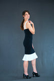 Leila black and white color block cocktail dress