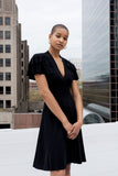 Clio deep V-neck black midi dress in bamboo jersey