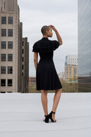 Clio deep V-neck black midi dress in bamboo jersey