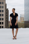 Clio deep V-neck black midi dress in bamboo jersey