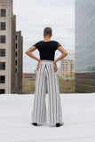 Brizo black and ivory varied striped wide leg palazzo trouser