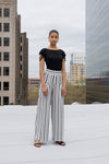 Brizo black and ivory varied striped wide leg palazzo trouser