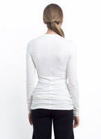 Insook bamboo jersey long sleeve blouse with neck fringe