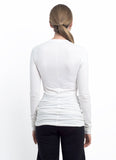 Insook bamboo jersey long sleeve blouse with neck fringe
