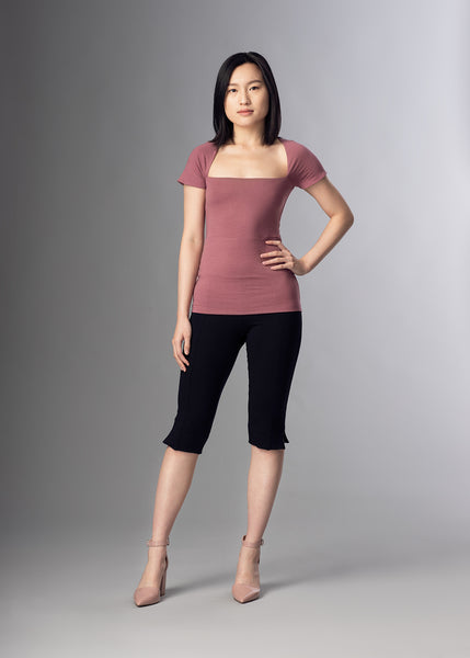 Ruby trapeze neckline short sleeve top with back tie detail